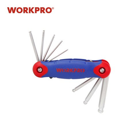 WORKPRO 8 IN 1 Folding Ball Point Key Set with Rubber Grip Metric Ball Ended Hex Allen Key Wrench Set Free Shipping ► Photo 1/4