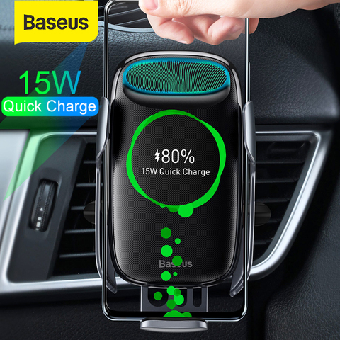 Baseus 15W Qi Wireless Car Charger for iPhone Samsung S8 S9 Wireless Charging Air Vent Mount Mobile Holder Stand Sensor Clamping ► Photo 1/6