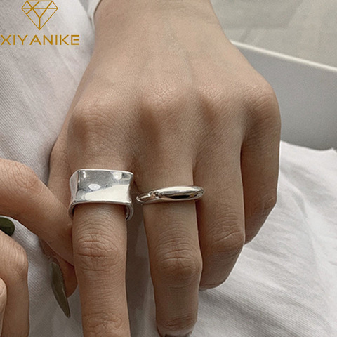 XIYANIKE 925 Sterling Silver Opening Rings Fashion Simple Classic Width Geometric Handmade Finger Jewelry Wedding Accessories ► Photo 1/5