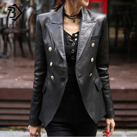 2022 New Fashion Women Spring  Autumn Black Faux Leather Jackets Buttons Basic Coat Turn-down Collar Biker Jacket  C9D206M ► Photo 1/6