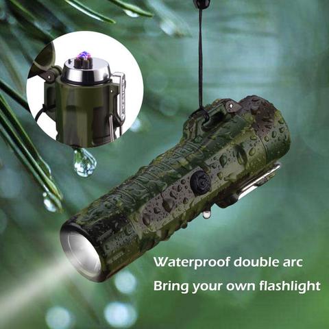 Camping Flashlight Dual Arc Lighter with Flashlight Waterproof Electric Lighter USB rechargeable for Outdoor Camping Fishing ► Photo 1/6