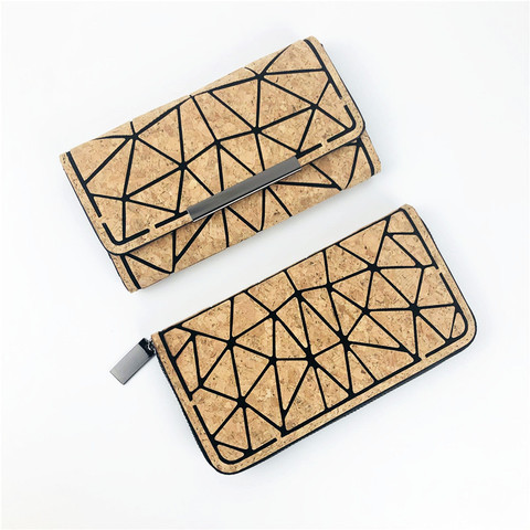 KANDRA Rhombus Cork Trifold Geometric Wallet Women Zipper Diamond Lattice Wallet Female Money Clip Purses Card Holder Money Bag ► Photo 1/6