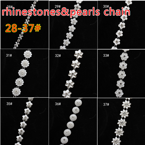 1 yards Acrylic pearl chain crystal rhinestones Rhinestone Chain Pearl Crystal Chain Sew On Trims Wedding Dress Costume Applique ► Photo 1/4