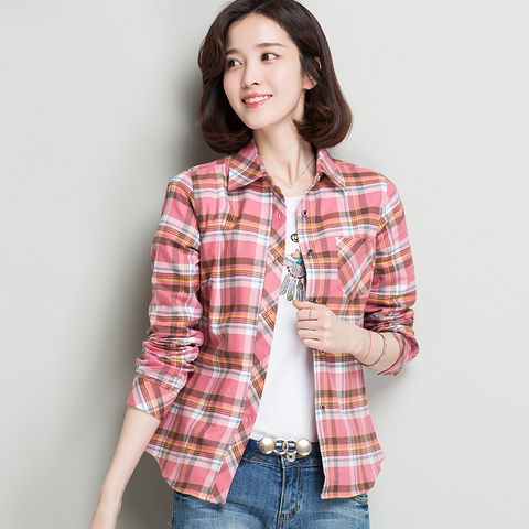 Women's Plaid Brushed Flannel Shirts Single Patch Pocket Slim Long Sleeve Cotton Thick Young Casual Blouse Top Outerwear Shirt ► Photo 1/6