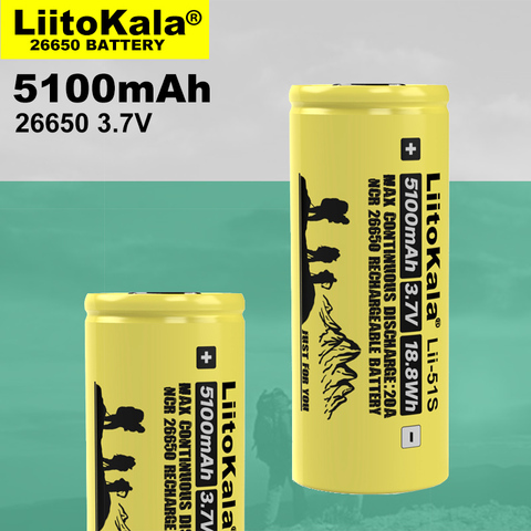 1PCS Liitokala LII-51S 26650 20A High Current power rechargeable lithium battery 26650A , 3.7V 5100mA .  Suitable for flashlight ► Photo 1/6