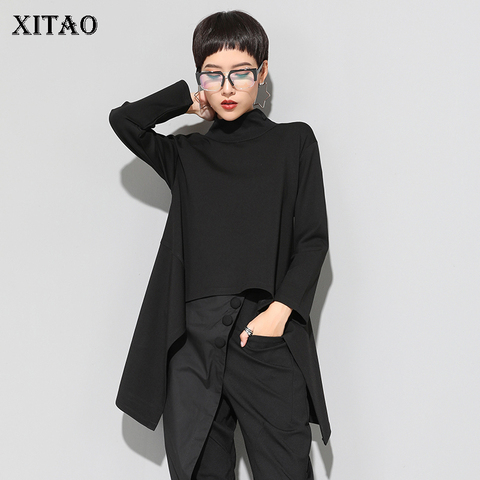 XITAO Vintage Black Turtle Neck T Shirt Women Plus Size Kawaii Casual Long Sleeve Irregular Tops Korean Clothes New ZLL1177 ► Photo 1/6