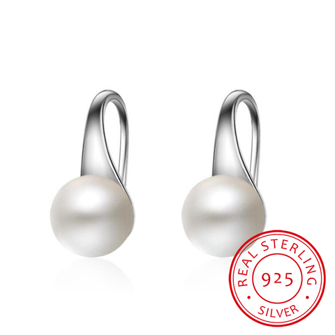 Pure 925 Sterling Silver Earrings Drop Women Round Natural Freshwater Pearl Hook Dangle Earring Ear Drops Brincos De Prata ► Photo 1/6