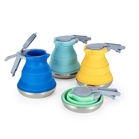 1.2L Portable Stainless Silicone Collapsible Folding Pop-Up Camping Water Kettle Outdoor Kit ► Photo 1/6