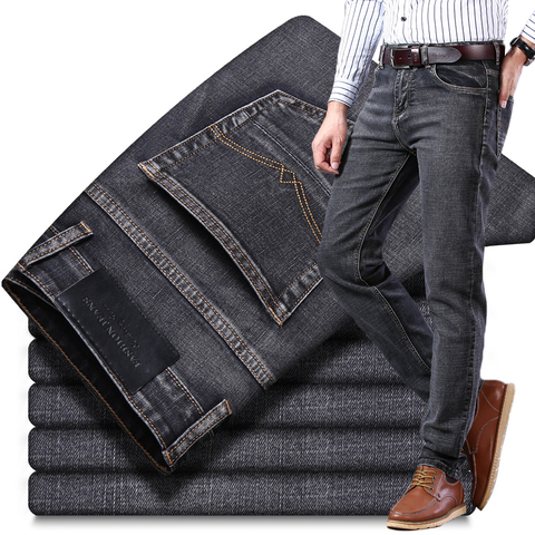 2022 New Classic Style Men's Grey Jeans Business Fashion Soft Stretch Denim Trousers Male Brand Fit Pants Black Blue ► Photo 1/6