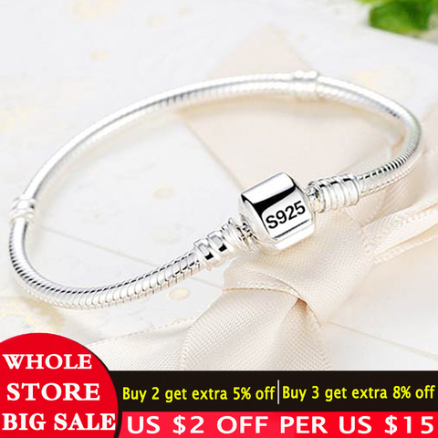 Free Sent Certificate Pure Solid 925 Silver 3mm Soft/Smooth Snake Bone Chain Bracelet Fit Hand Made Beads/Charms DIY Bracelet ► Photo 1/6
