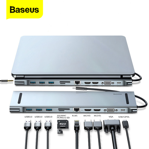 Buy Online Baseus Usb C Hub For Macbook Pro Air Usb C Type C Hub To Hdmi Vga Rj45 Multi Ports Usb 3 0 Usbc Type C Hub With Pd Power Adapter Alitools