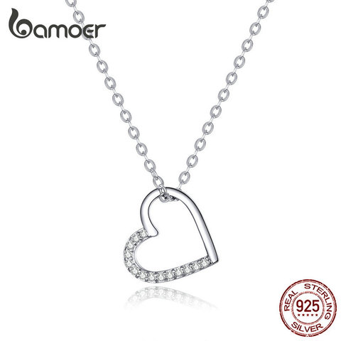 bamoer Genuine 925 Sterling Silver The shape of love Chain Necklace for Women Fine Jewelry 2022 New Collar SCN347 ► Photo 1/6