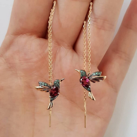 1 Pair Unique Long Drop Earrings Bird Pendant Tassel Crystal Pendant Earrings Ladies Jewelry Design 2 Colors Hummingbird Earring ► Photo 1/4