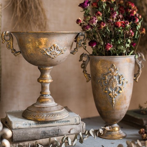 Classical Goblet Flower Vase Flower Flower Pot Retro Wrought Iron Flower Arrangement Gold Candlestick Vase Decoration Home ► Photo 1/6