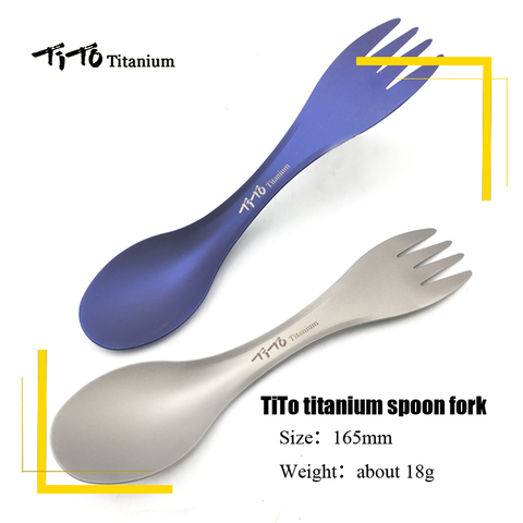 TiTo Outdoor Camping Picnic titanium Spoon Tableware titanium alloy Fork Ultralight pure titanium Spork ► Photo 1/6