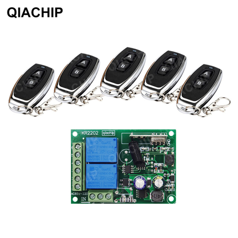 QIACHIP 433Mhz Universal Wireless Remote Control Switch AC 110V 220V 2CH Relay Receiver Module + RF Remote Transmitter Led Light ► Photo 1/6
