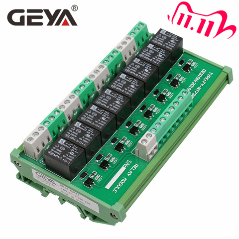 GEYA 8 Channel Interface Relay Module 12VACDC 24VACDC DIN Rail Panel Mount for Automation PLC Board ► Photo 1/6