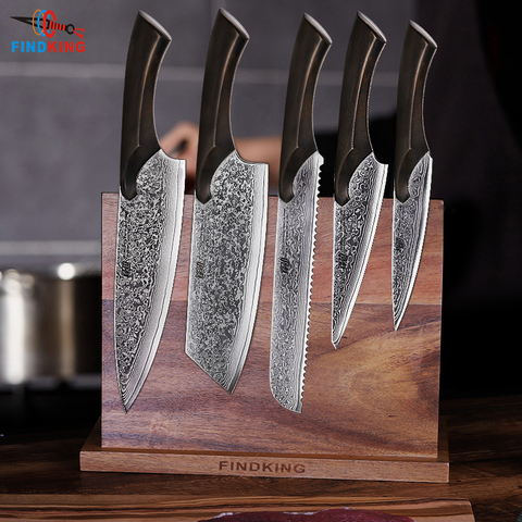 FINDKING Pro Cheetah series 5 PCS damascus knives set Wooden Big Handle knifes Set 67 layers Chef kitchen Knife professional ► Photo 1/6