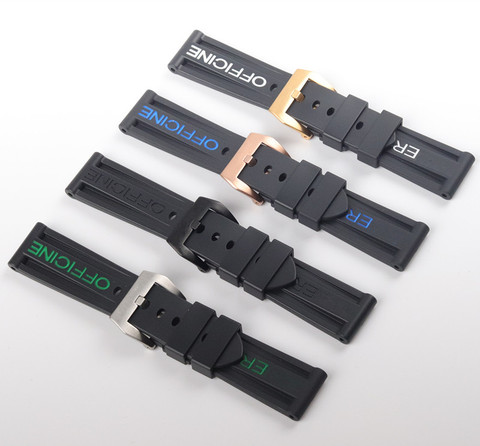 24mm Black nature soft Rubber Silicone Whatchband Watch Band fit For Panerai strap belt needle buckle for PAM111 belt ► Photo 1/6