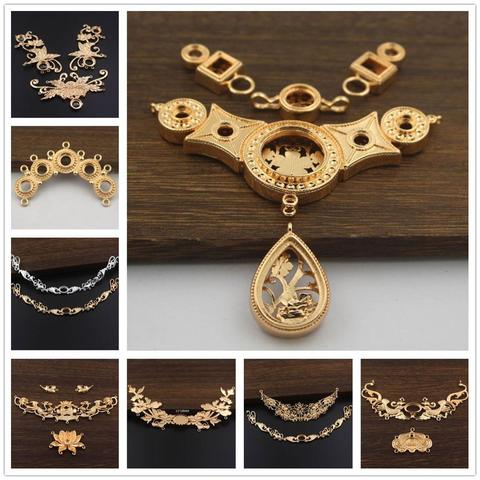 6sets Brass Casted Filigree Flower Open Back Stone Cameo Base Connectors Oriental Tassel Choker Necklace DIY Jewelry Accessories ► Photo 1/6