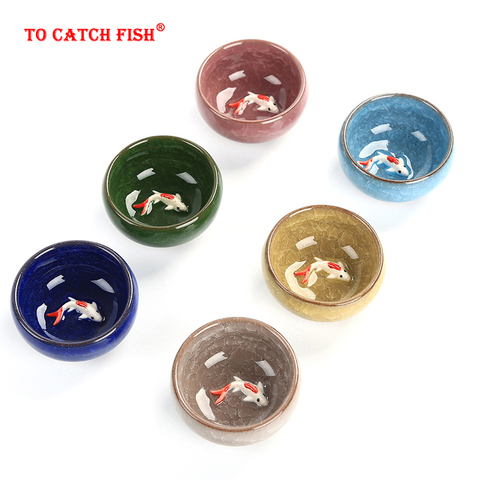 Hot Sale! 6pcs Ceramic Golden Fish China tea set Kung Fu Tea Cup Set Crackle Glaze Travel Tea Bowl Chinese Porcelain Teacup Sets ► Photo 1/5