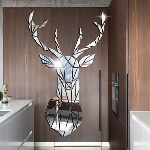 3D Deer Head Mirror Wall Sticker DIY Acrylic Mirror Stickers Mural Living Room Bedroom Kids Home Decoration Multiple sizes ► Photo 1/6