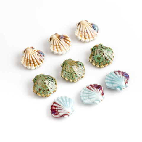 30#5pcs Beautiful Colorful Scallop Ceramic Pendant two Side Porcelain Jewelry Part for Necklace #XN061 ► Photo 1/6