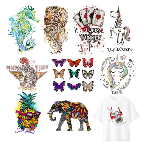 Iron-on Clothes Patches Animal Butterfly Elephant Wolf Crocodile Heat Transfers Vinyl Patch Boy Girl DIY Clothing Sticker F ► Photo 1/6