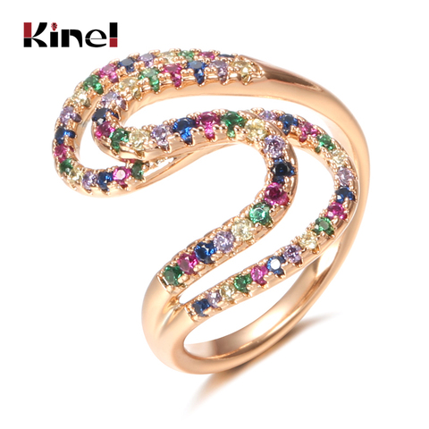 Kinel New Arrivals 585 Rose Gold Colorful Zircon Rainbow Ring Geometric Wave Finger Rings for Women Wedding Jewelry Crystal Gift ► Photo 1/6
