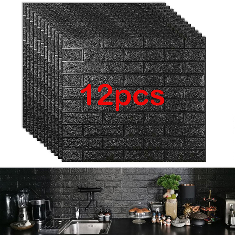 12pcs Brick Foam Panels 3D Wall Stickers Self-adhesive DIY Embossed Stone Wallpaper Home Decor Living Room Kitchen Decoration ► Photo 1/6