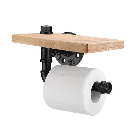 Rustic Industrial Toilet Paper Roll Holder Pipe Floating Home Bathroom Shelf  With Phone Holder Wall Mounted Shelf ► Photo 1/6