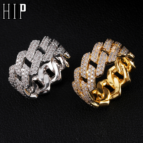 Hip Hop Iced Out Bling Charm Cuban Prong Ring Mens Gold Color Cubic Zirconia Ring For Men Women Jewelry ► Photo 1/6
