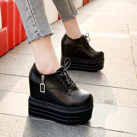 Hot Sale 2022 High Heel Wedges Platform Sneakers 13CM Height Increasing Women Pu Leather Shoes Comfortable Casual Woman Shoes ► Photo 1/5