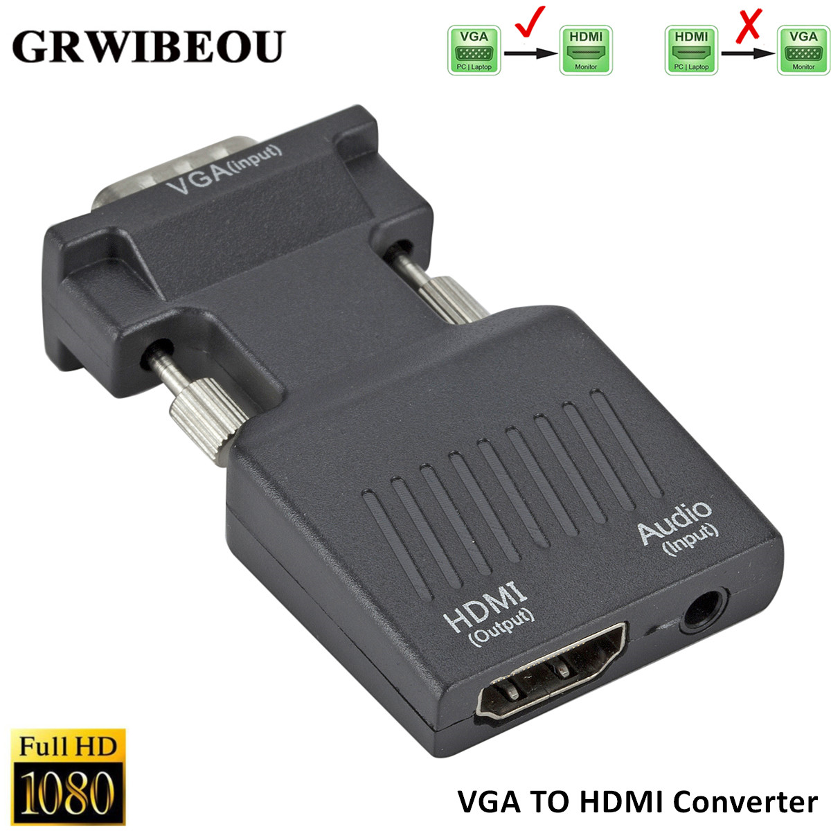Grwibeou Vga Male To Hdmi Female Converter With Audio Adapter Cables 7 1080p For Hdtv Monitor Projector Pc Laptop Tv Box Ps3 Price History Review Aliexpress Seller Grwibeou Official Store