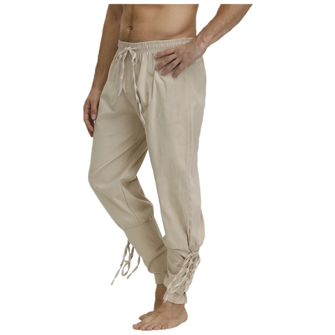 S-5XL Pirate Pants Cotton Trouser Medieval Renaissance Larp Costume Viking Leg Lace up Linen Outfit Halloween For Men Plus Size ► Photo 1/6