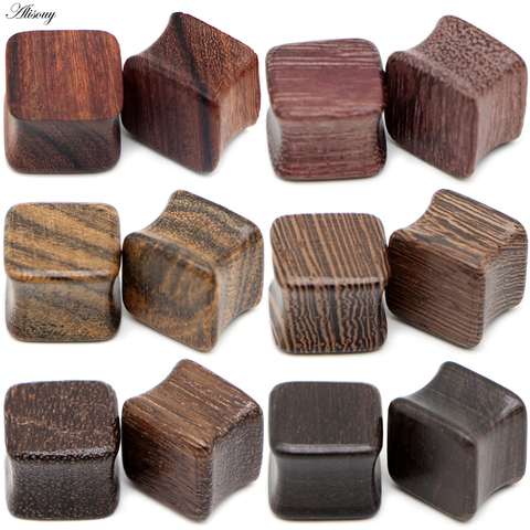 Alisouy 2pcs Square Wood Flesh Ear Plugs and Tunnels Expanders Gauges Earrings High Quality Body Piercing Jewelry 8mm-25mm ► Photo 1/6