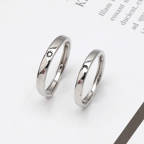 2Pcs Sun and Moon Lovers Couples Matching Rings Set Promise Wedding Bands Kit Adjustable for Him and Her Fashion Jewerly ► Photo 1/6