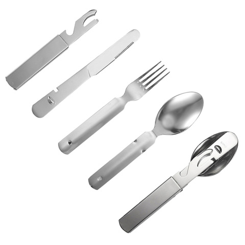 5pcs in 1 Set Portable Utensils Cutlery Set 5-Piece Including Knife Fork Spoon Stainless Steel Flatware Set for Travel Camping ( ► Photo 1/6