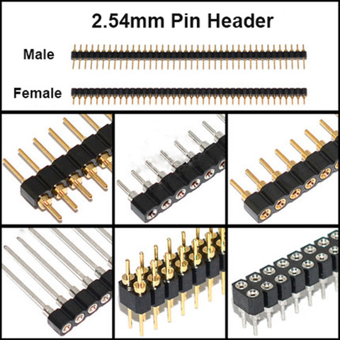 5PCS 2.54mm Pitch Round Hole Pin Header Male Female Single Row 1*40P Double Row 2*40P Gold Plated Round Pin Header ► Photo 1/5