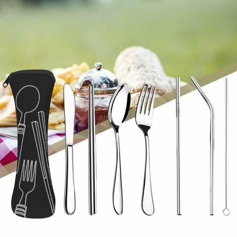 Portable cutlery stainless steel fork spoon knife set travel cutlery dinner set Upgraded Reusable Utensils with Case Flatware ► Photo 1/6