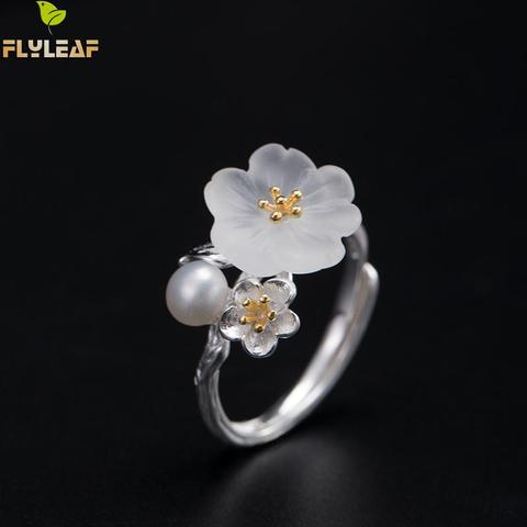 Flyleaf Natural Freshwater Pearl Crystal Flower Real 925 Sterling Silver Rings For Women High Quality Fine Jewelry Ring Vintage ► Photo 1/5