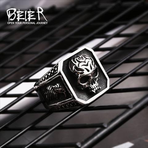 Geometric Solid Fashion Ring Stainless Steel Mens Polishing Square Skeleton Jewelry BR8-740 ► Photo 1/2