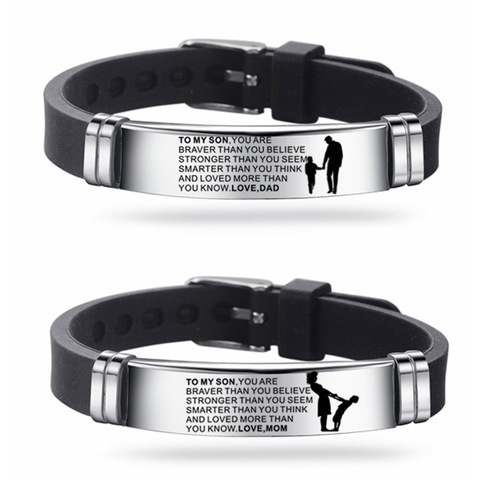 Silicone Men Bracelet Adjustable Length Bangles Wristband Courage From Dad Mom To My Son You Are Brave Than You Believe ► Photo 1/6