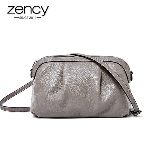 Zency New Model Women Messenger Bag 100% Genuine Leather High Quality Small Hobos Bags Daily Casual Lady Shoulder Bag Black Grey ► Photo 1/6