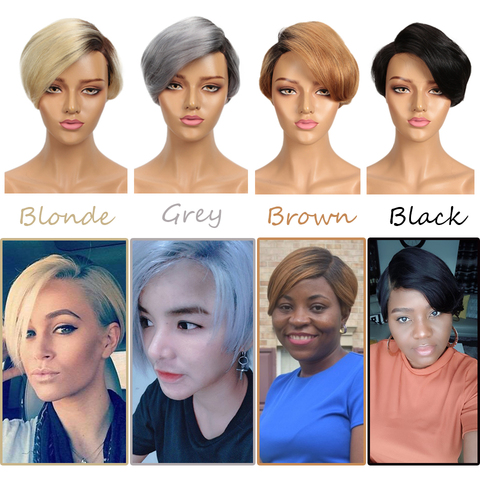 Sleek Short Human Hair Wigs 100% Remy Brazilian Hair Wigs 613 Blonde Lace Wigs L Part Pixie Cut Wig 8 Inch Short Wigs 150% Wigs ► Photo 1/6