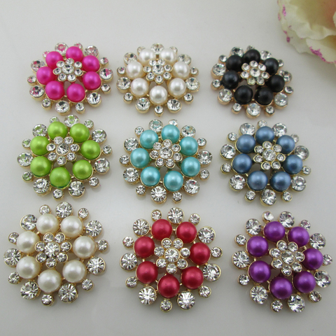 (BT196 33mm)5pcs 10 Colors Pearl Flatback Rhinestone Buttons Diamante Crystal Hair Flower Scrapbooking Accessories  ► Photo 1/6