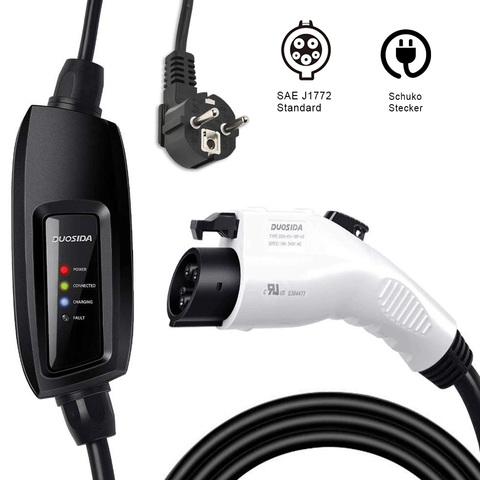 SAE J1772  EVSE type 1 input ev plug white Duosida level 2 Charger 16A  schuko for electric car Charging cable ► Photo 1/6