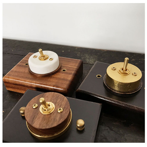 High Quality Retro Ceramic Wood Toggle Switch Concealed Mount 2 Way 1-4 Gang Brass Wall Light Switch ► Photo 1/6