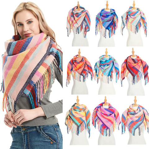 Sparsil Women Autumn Stripe Cashmere Scarf Double Size Tassel Shawl Pashmina Warm Neck Triangle Foulard Blanket Bandana Winter ► Photo 1/6