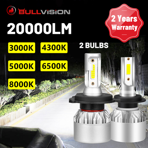 Bullvision 2PCS H7 LED Headlight 3000K 4300K 5000K 6500K 8000K Auto Light Bulbs H4 H1 H11 H8 H9 9005 9006 HB3 HB4 Running Light ► Photo 1/6